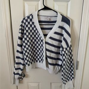 Sincerely Jules Blue & White Checkered Striped Cardigan Size XL